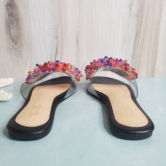 Crystal Embellished Clear Open Toe Slides - Picture 5 of 5
